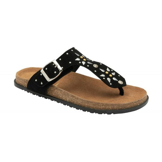Denby Toe-Post Sandals in Black Suede