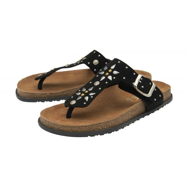 Denby Toe-Post Sandals in Black Suede