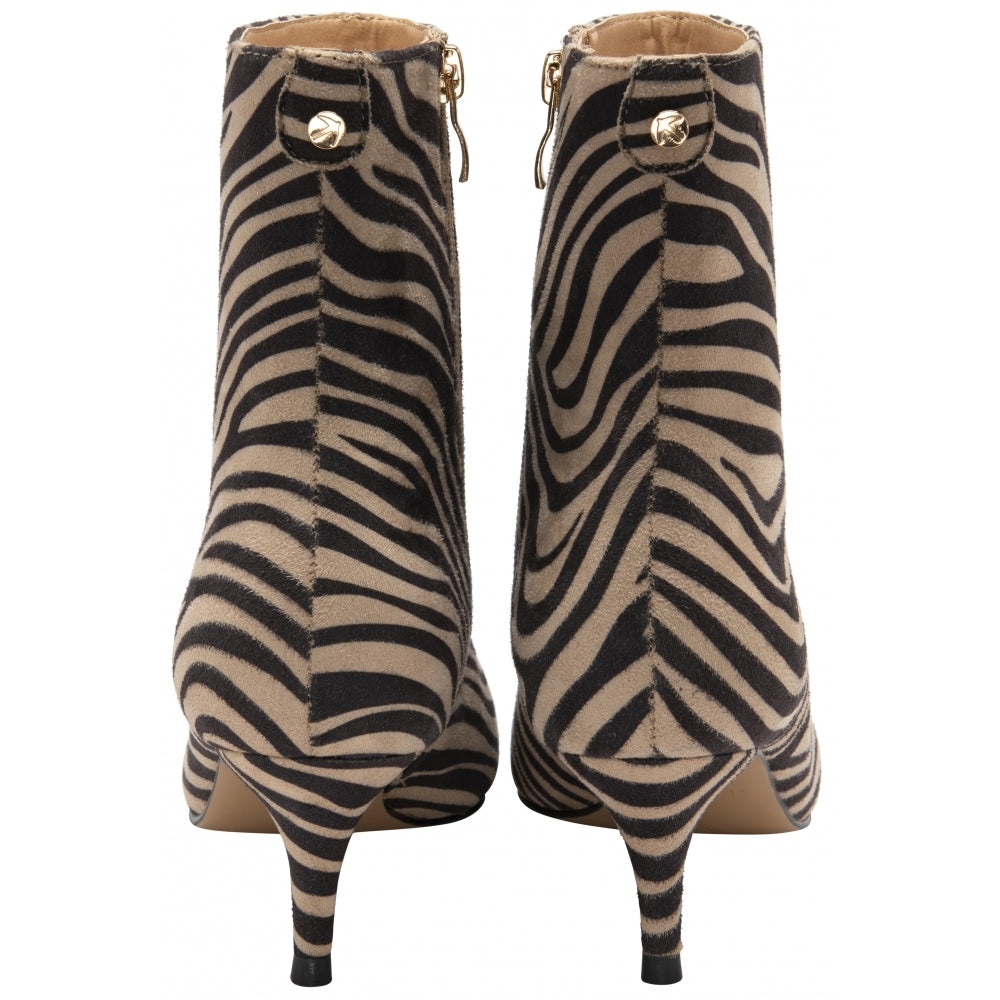 Brown & Beige Zebra-Print Currans Pointed-Toe Ankle Boots