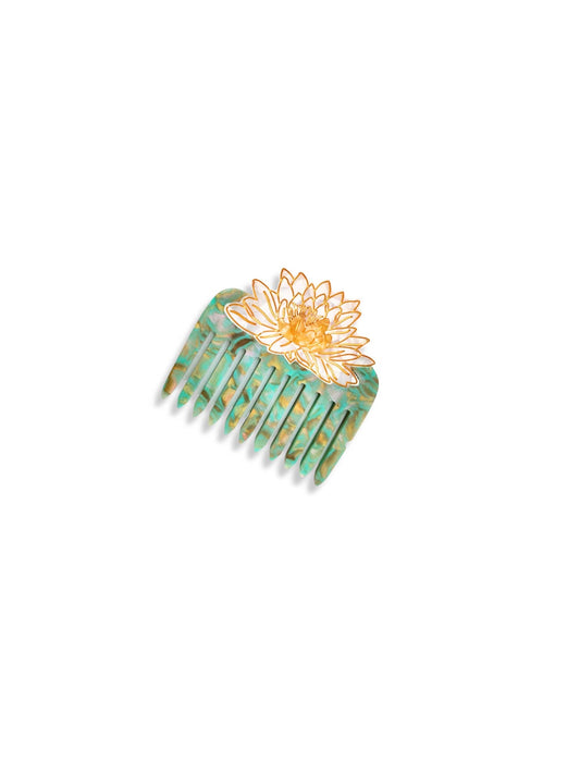 Hand-painted Waterlily Pocket Hair Comb
