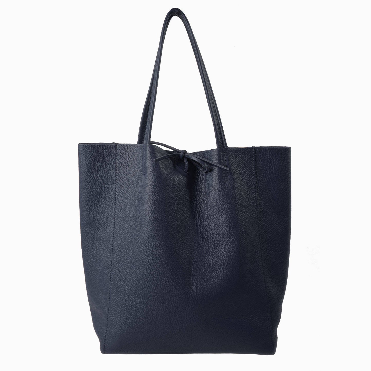 Heather Italian Leather Tote Bag - Navy Blue, Pebbled