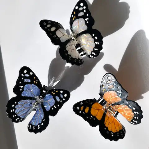 Blue Hand-painted Monarch Butterfly Claw Hair Clip