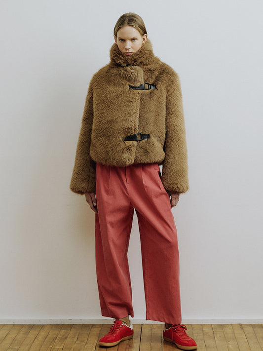 Toggle Long Hair Jacket in Tobacco Brown
