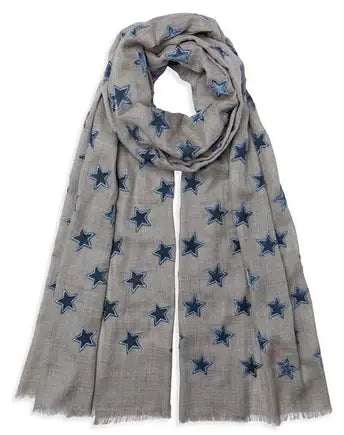 Velvet Star Cashmere Pashmina - Natural/Grey Star