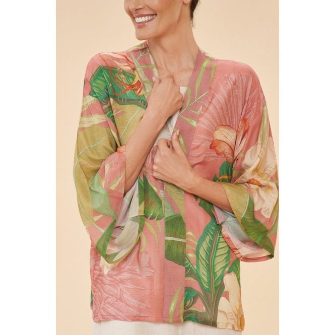 Delicate Tropical Kimono Jacket in Candy