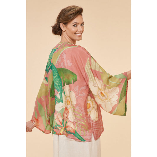 Delicate Tropical Kimono Jacket in Candy