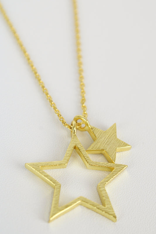 Double Star Gold Brushed Pendant