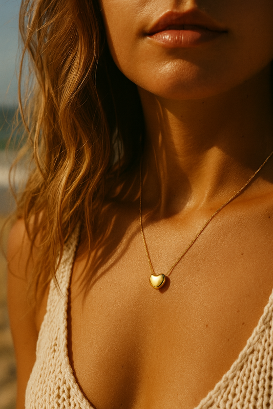 Sculptural Heart Charm Necklace 18k Gold Waterproof Gift