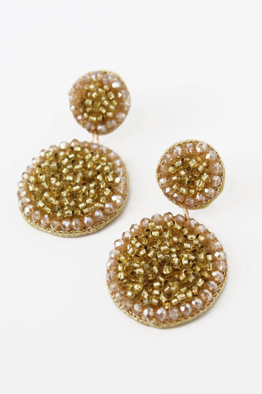 GOLD BEADED GLITTER BALL DROP EARRINGS
