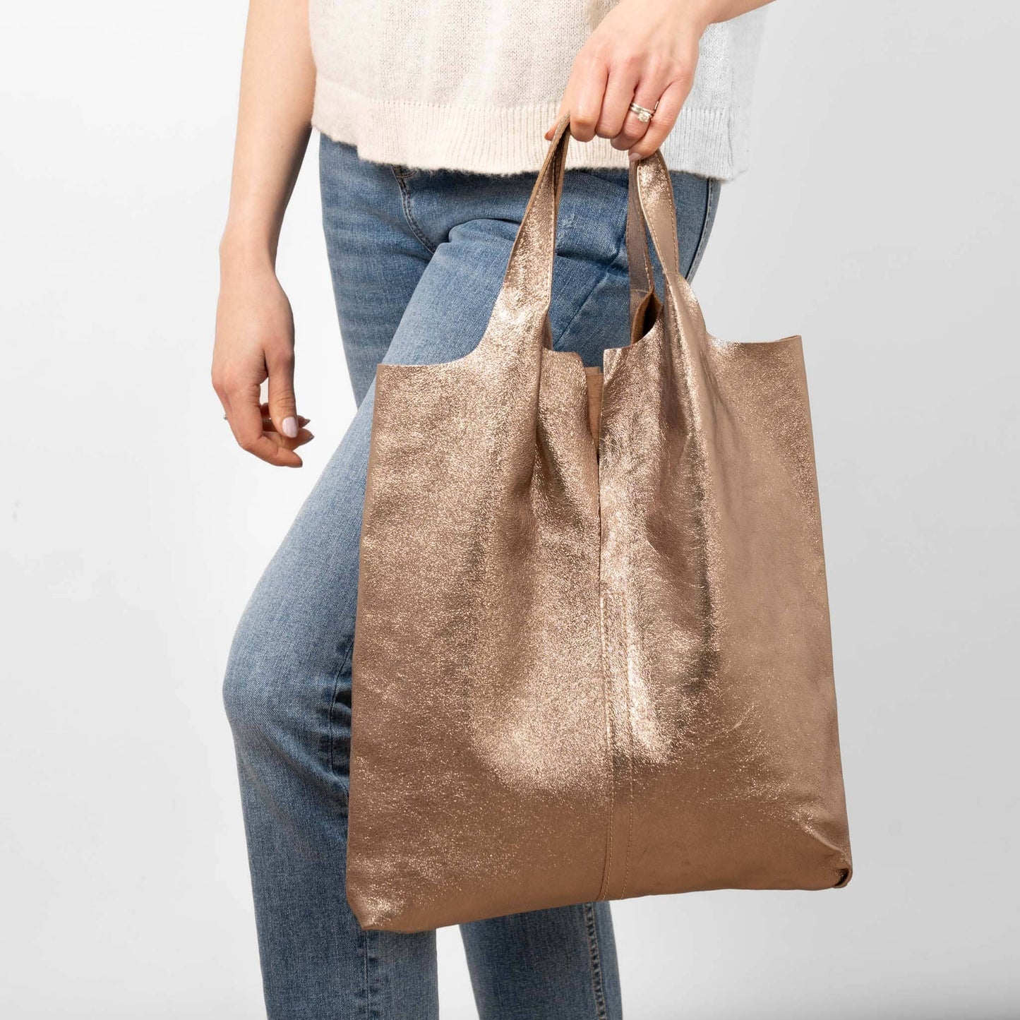 Paloma Italian Leather Shoulder Bag - Champagne, Metallic