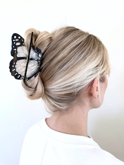 White Hand-painted Monarch Butterfly Claw Hair Clip