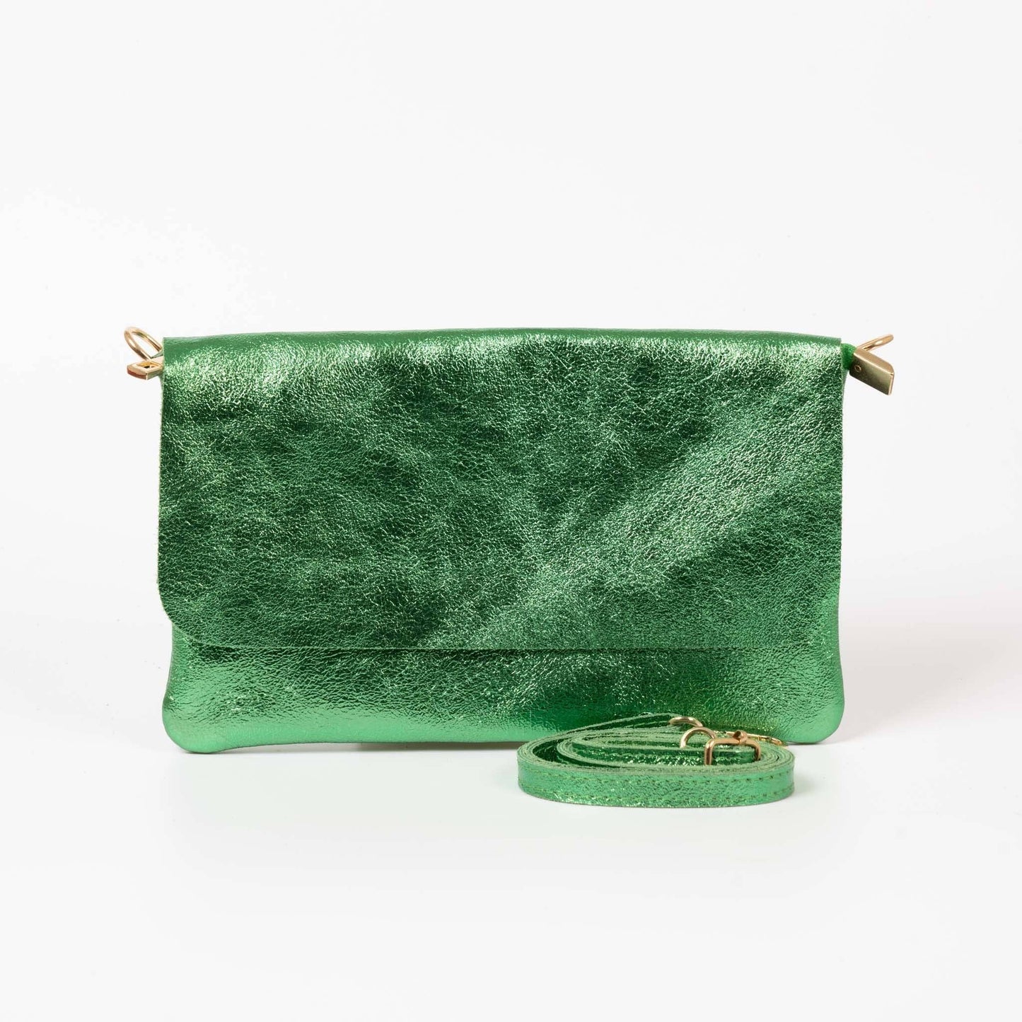 Britta Italian Leather Clutch Bag - Green, Metallic