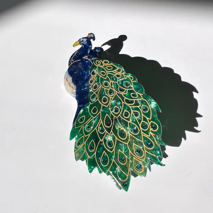 Hand-Painted Peacock Bird Claw Hair Clip