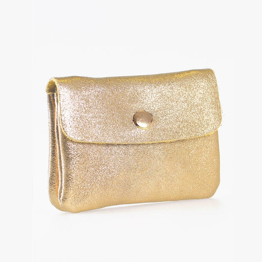 Macie Italian Leather Small Coin Purse - Gold, Metallic