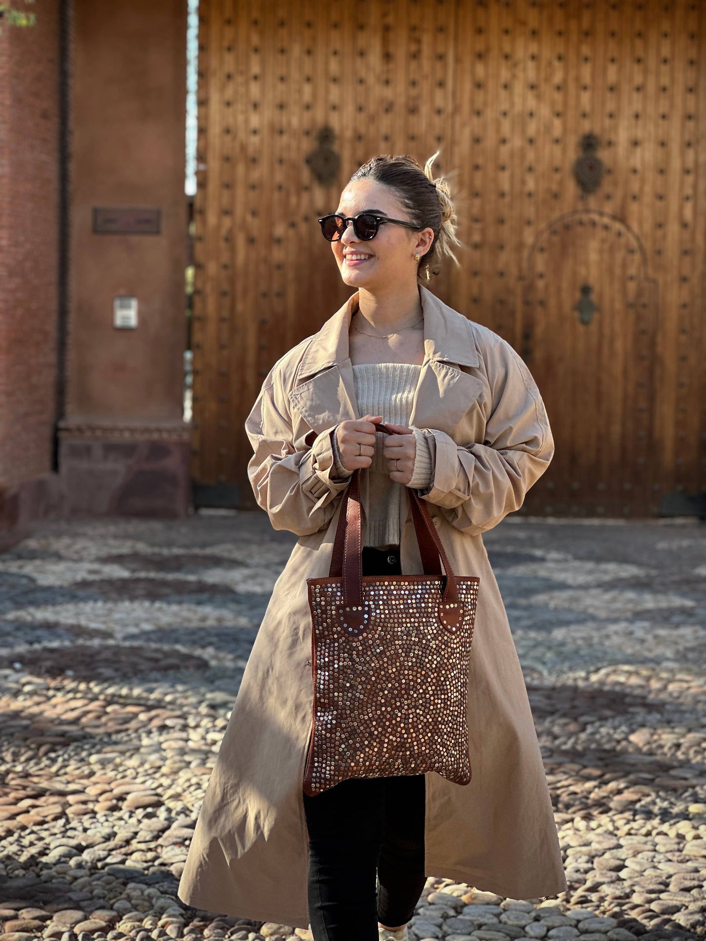 Handmade Genuine Leather Studded Tote Bag, Handcrafted purse