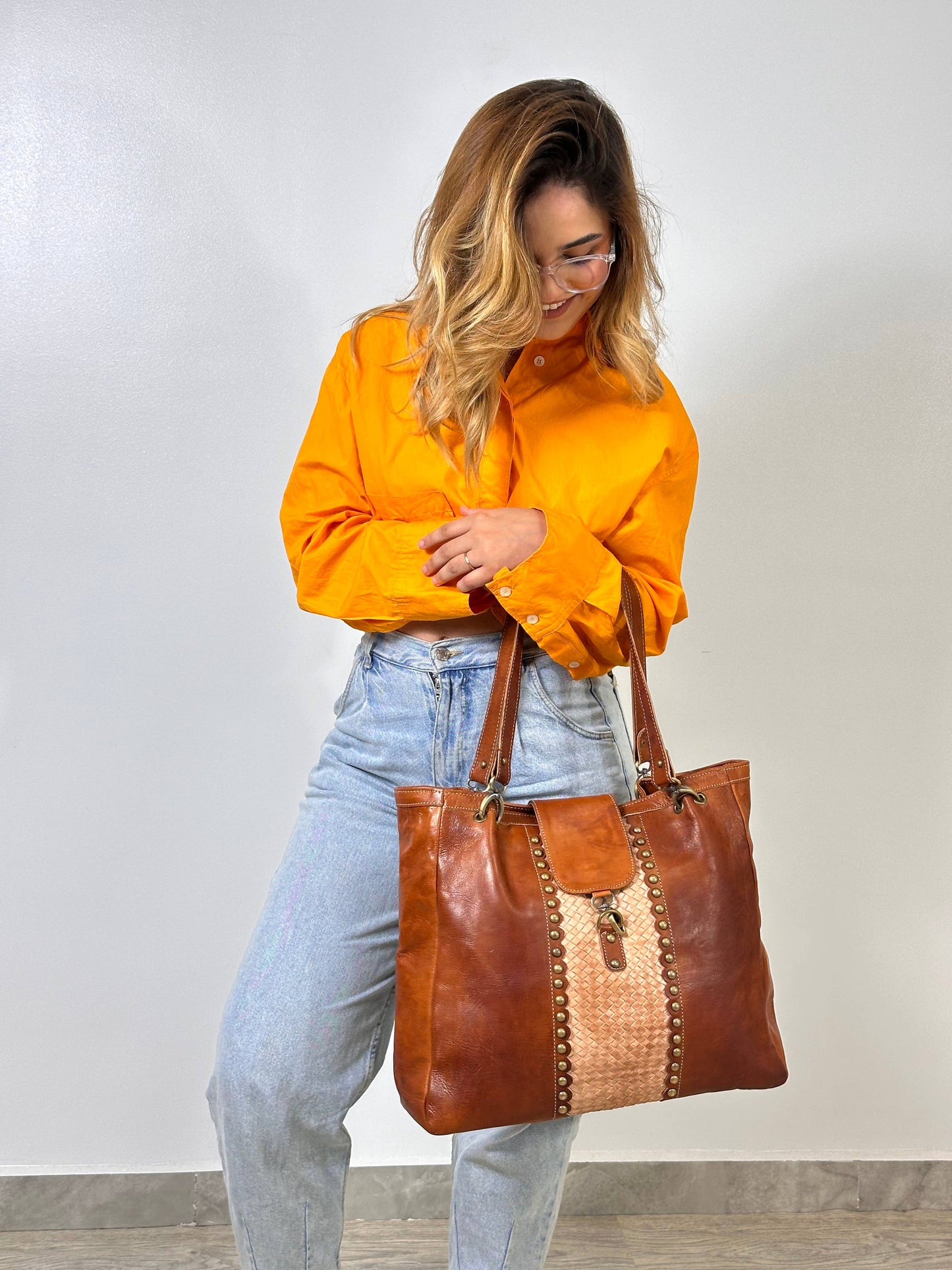 Handmade Woven Leather Shoulder Purse, Boho Leather Handbag