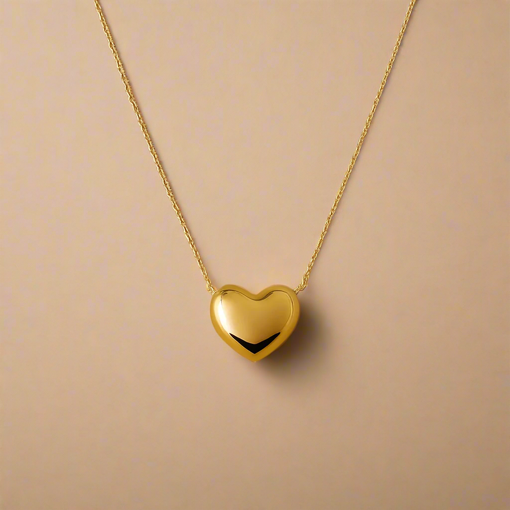 Sculptural Heart Charm Necklace 18k Gold Waterproof Gift