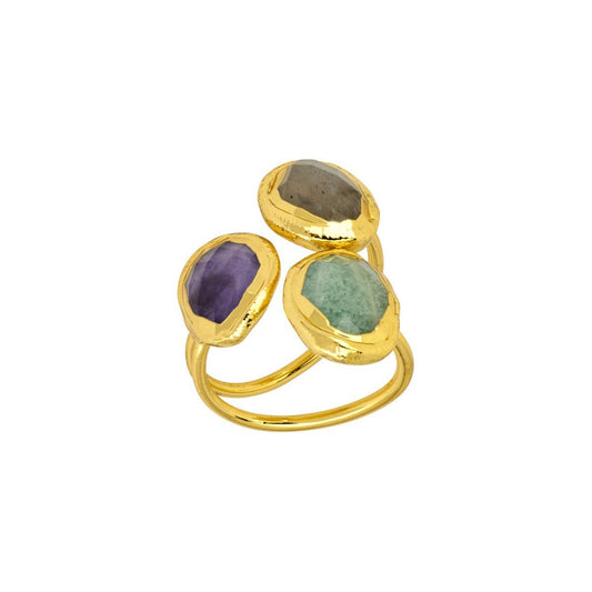 Amelie Three Stone Ring - Amazonite, Amethyst, Labradorite