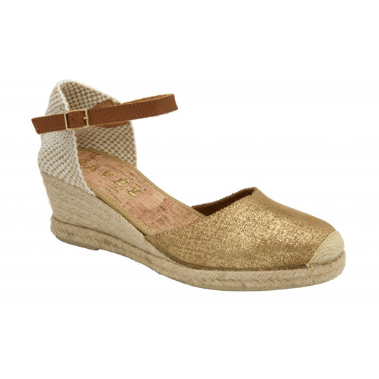 Gold Enyo Metallic Leather Espadrille Wedge Sandals