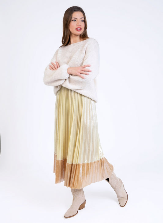 Justyno Plisse Skirt in Cream and Sand