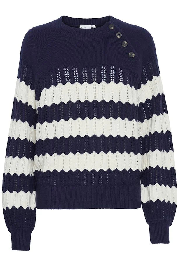 IRMAISE Knitted sweater in Maritime Blue with White Stripe