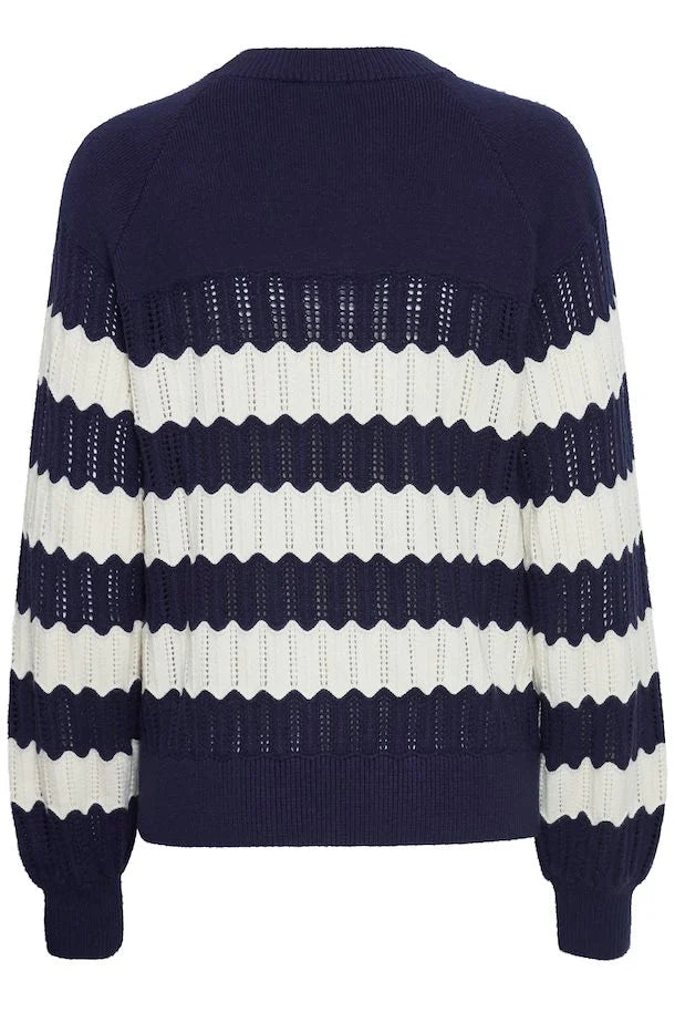 IRMAISE Knitted sweater in Maritime Blue with White Stripe