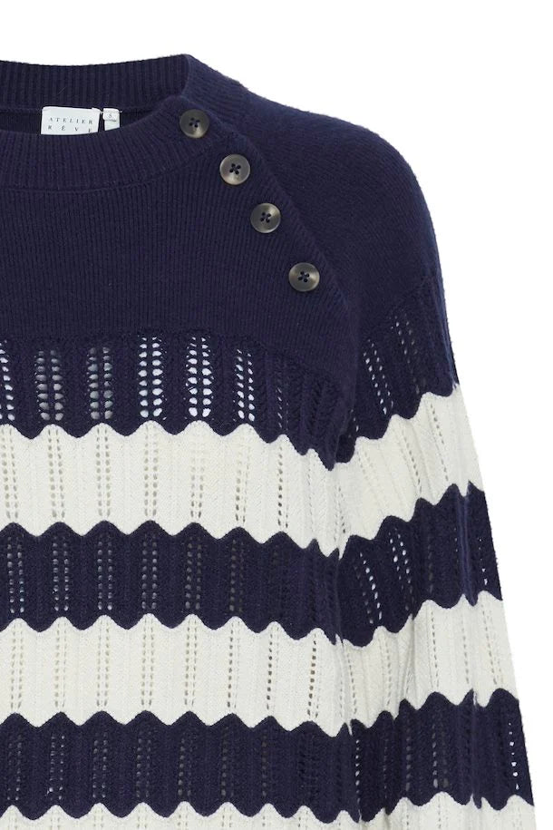 IRMAISE Knitted sweater in Maritime Blue with White Stripe