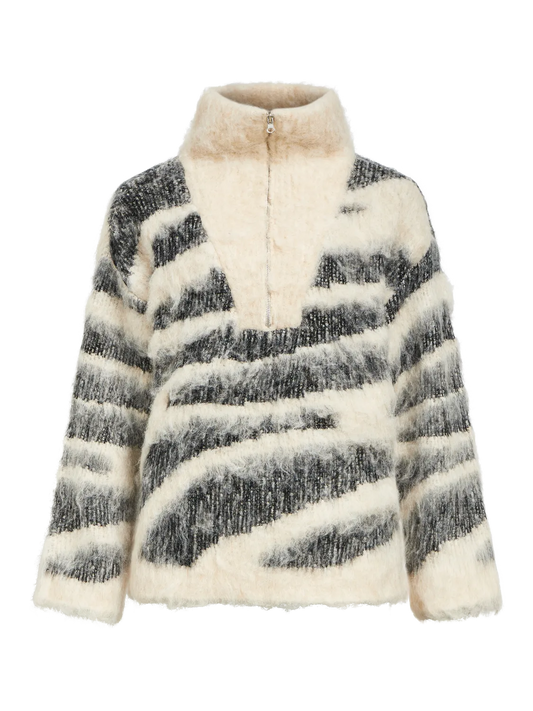 OBJEILEEN Knitted Jumper in White Sand, Black & NIckel