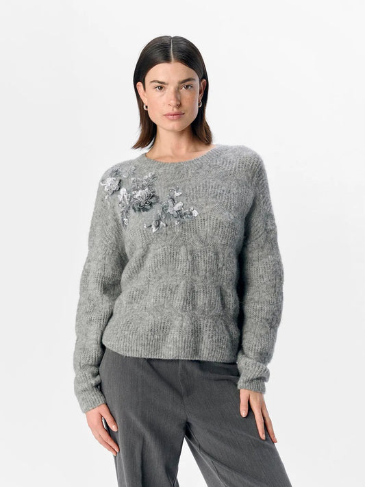 OBJASTA Knitted Jumper in Grey Melange with Glitter Detail