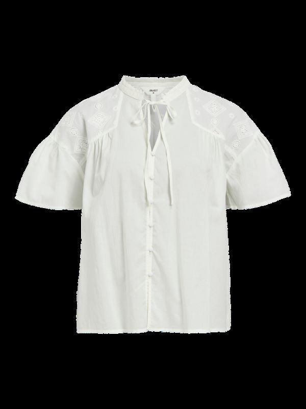 Objbelize Short Sleeved Blouse in Cloud Dancer White