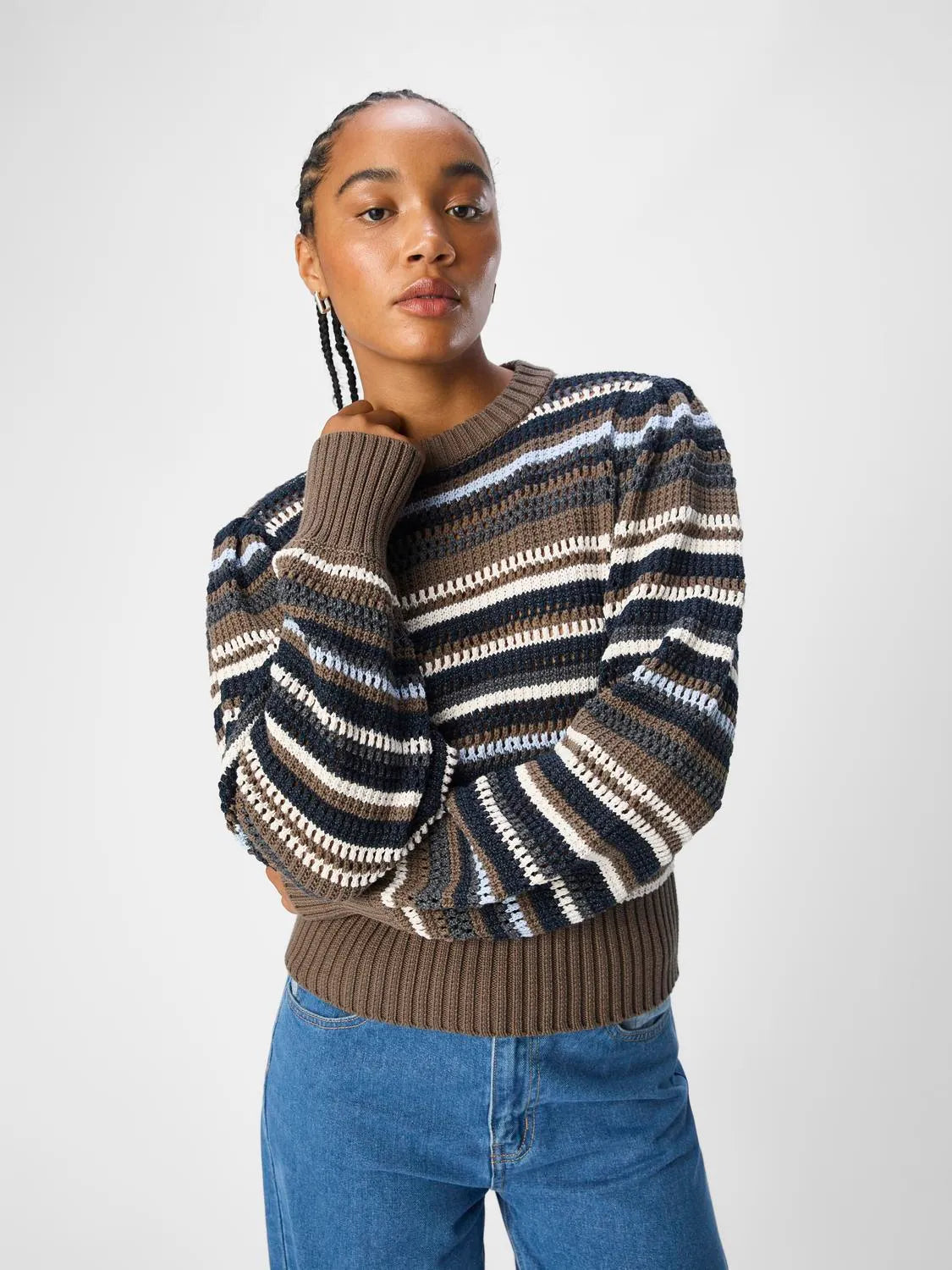 OBJLOLA Knitted Jumper in Stripy Morel