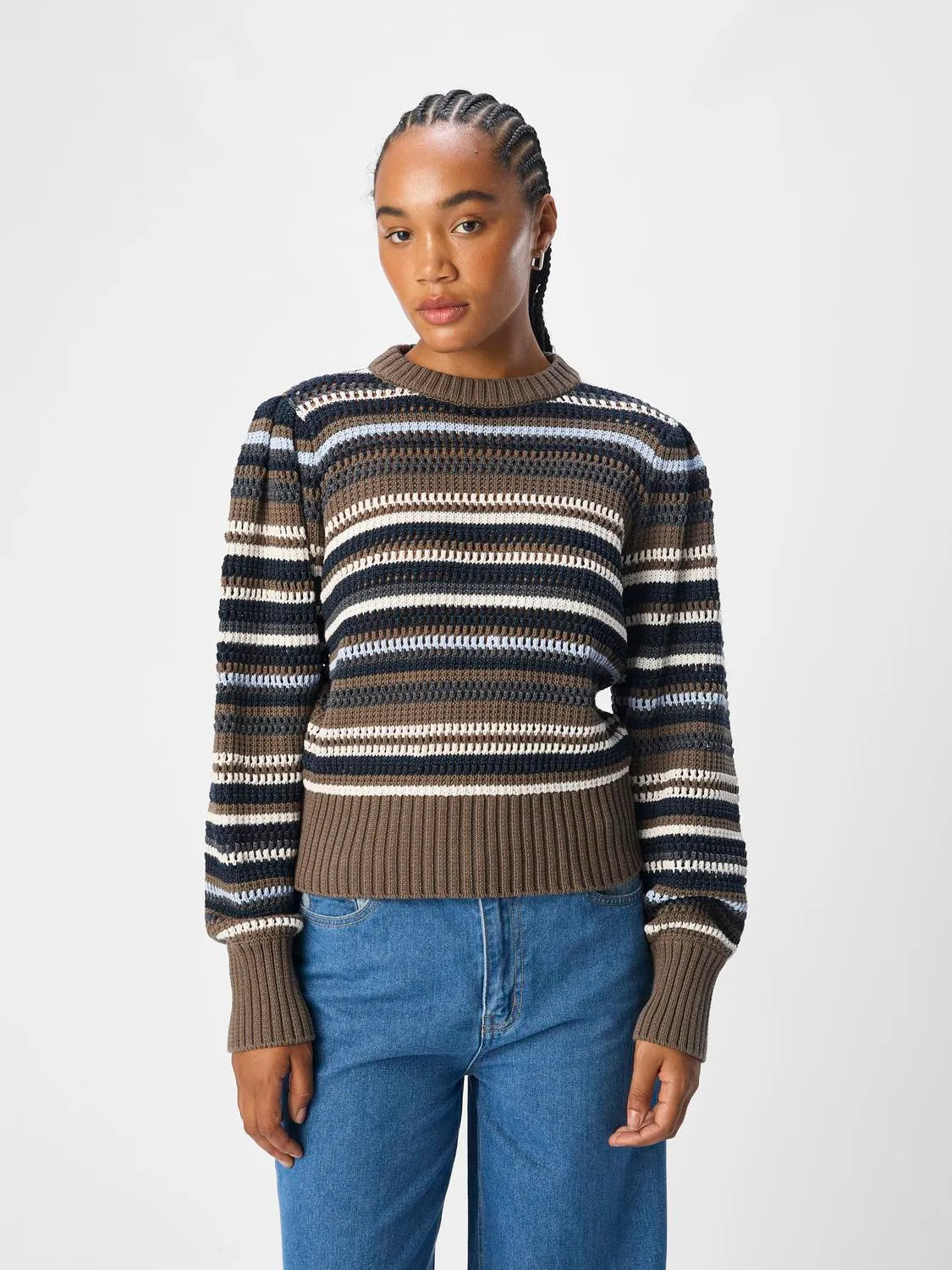 OBJLOLA Knitted Jumper in Stripy Morel