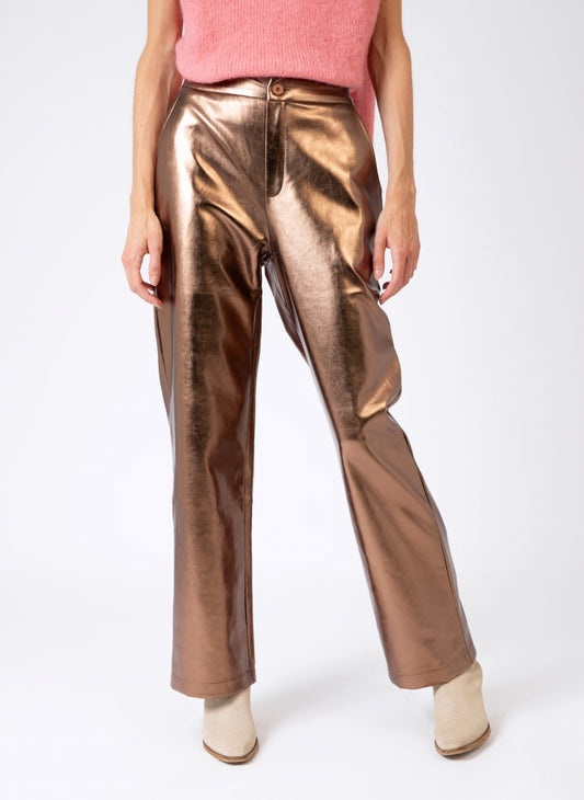 PITTY Bronze Straight-Leg Trousers in Imitation Leather