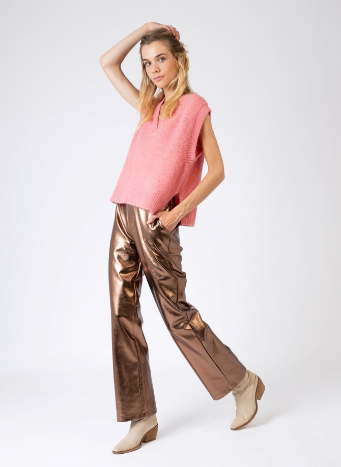 PITTY Bronze Straight-Leg Trousers in Imitation Leather