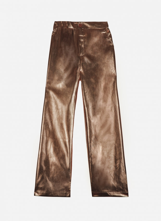 PITTY Bronze Straight-Leg Trousers in Imitation Leather