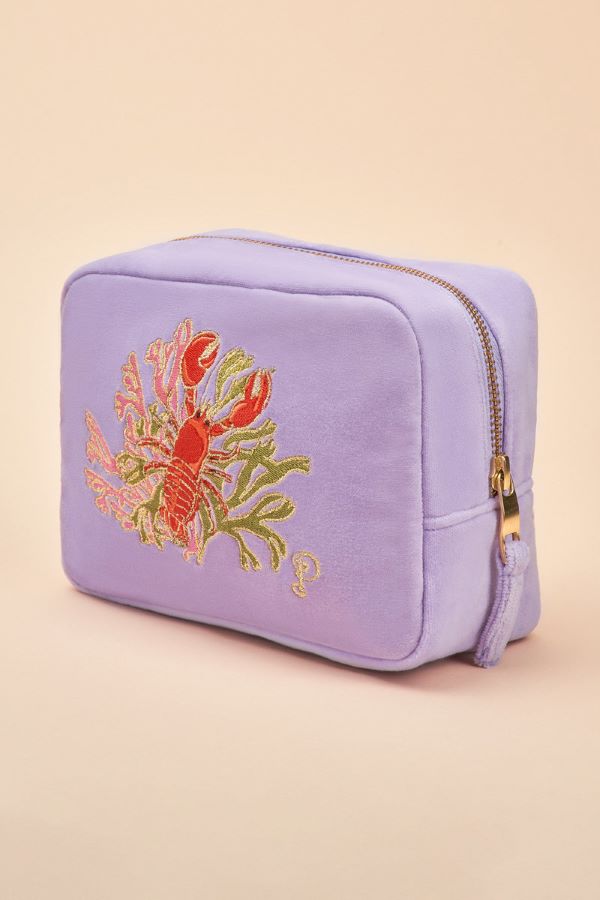 Lobster Buddies Velvet Make Up Bag in Lavender