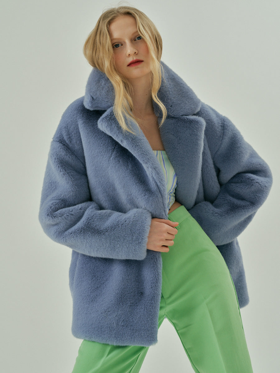 Sandra Faux Fur Jacket – Sky Blue