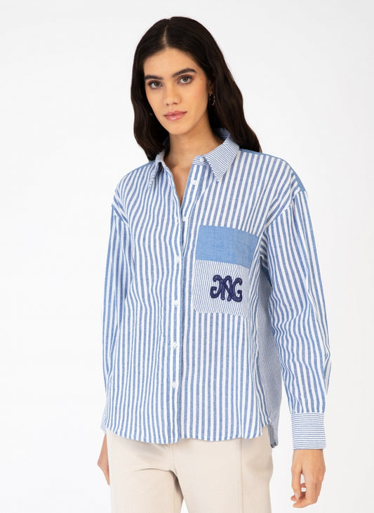 SISSINA Blue & White Stripe Shirt