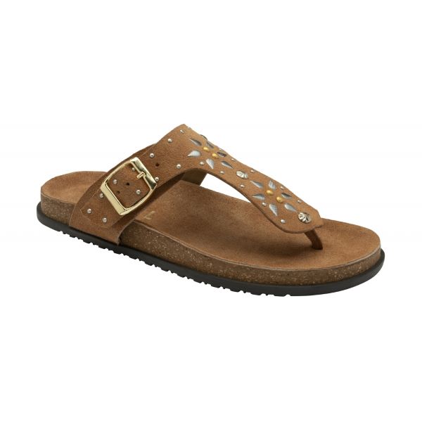 Denby Toe-Post Sandal in Tan Suede