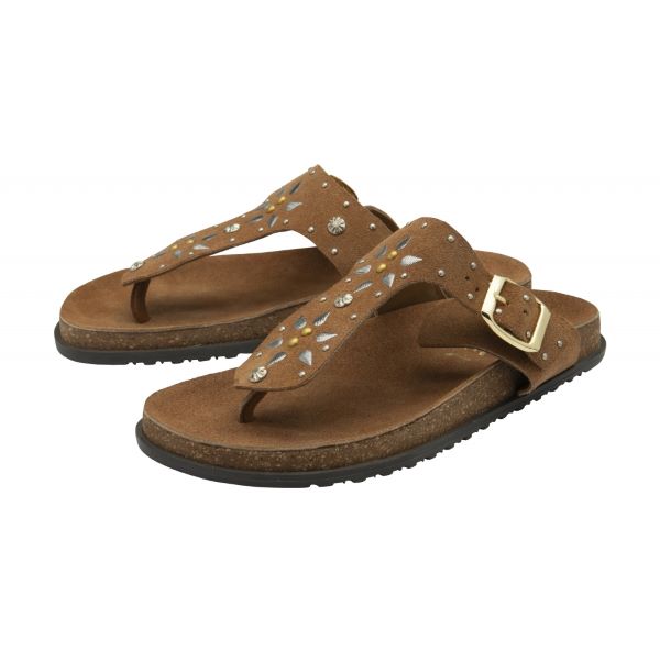 Denby Toe-Post Sandal in Tan Suede