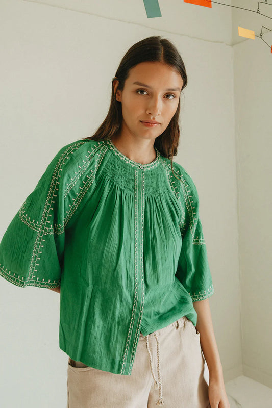Bell Sleeve Shirt in Green