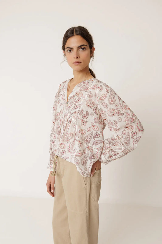 Paisley Shirt in Beige and Pink