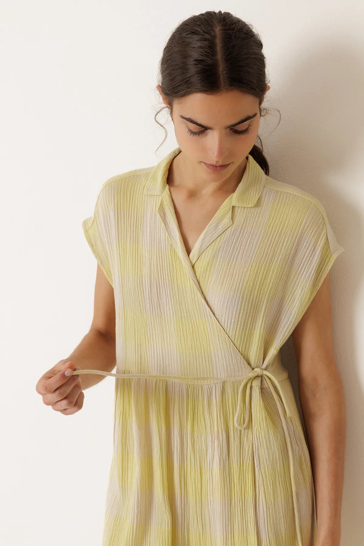 Crossover Gingham Dress in Wasabi