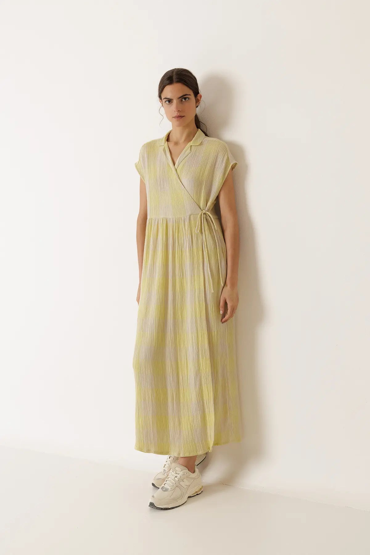 Crossover Gingham Dress in Wasabi