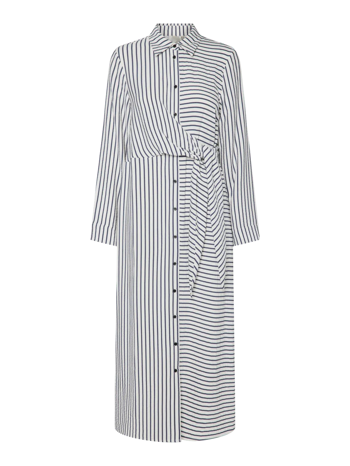 YASICY Long Sleeved Shirt Dress in White with Black Stripe