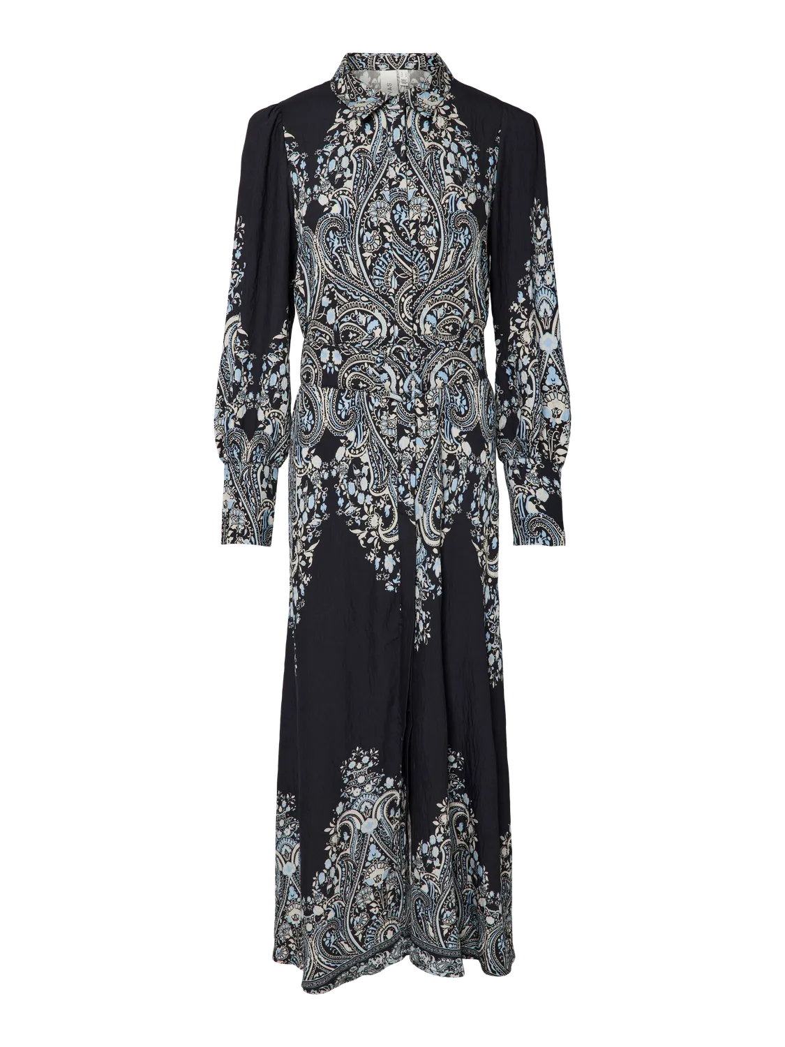 YASBIRMA Long Shirt Dress in Black & Blue Print