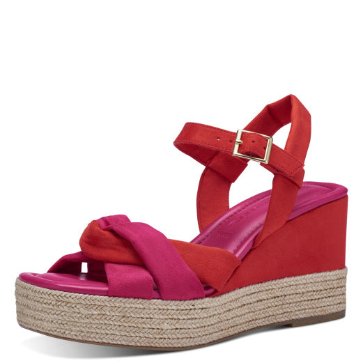 Wedge Heeled Sandals in Flame Red