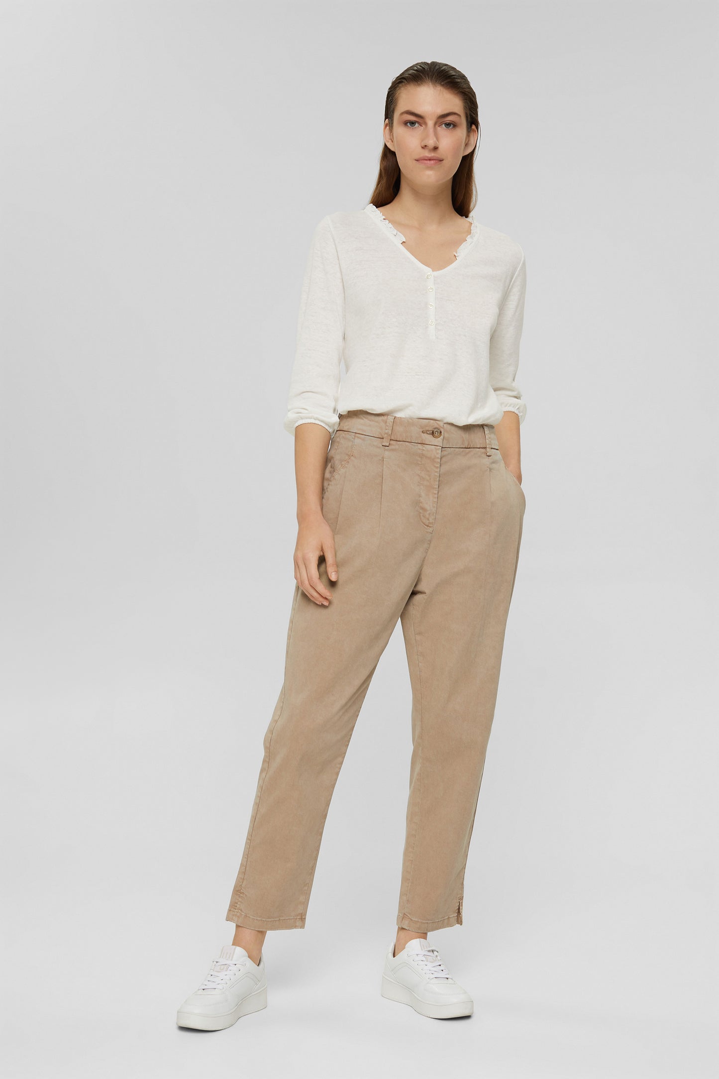 Trousers With Waist Pleats Light Taupe