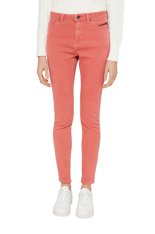 Stretch Jeans With Zip Detail in Coral