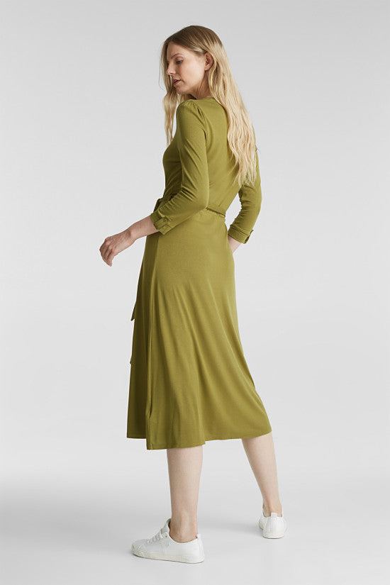 Midi Wrap Dress In Olive